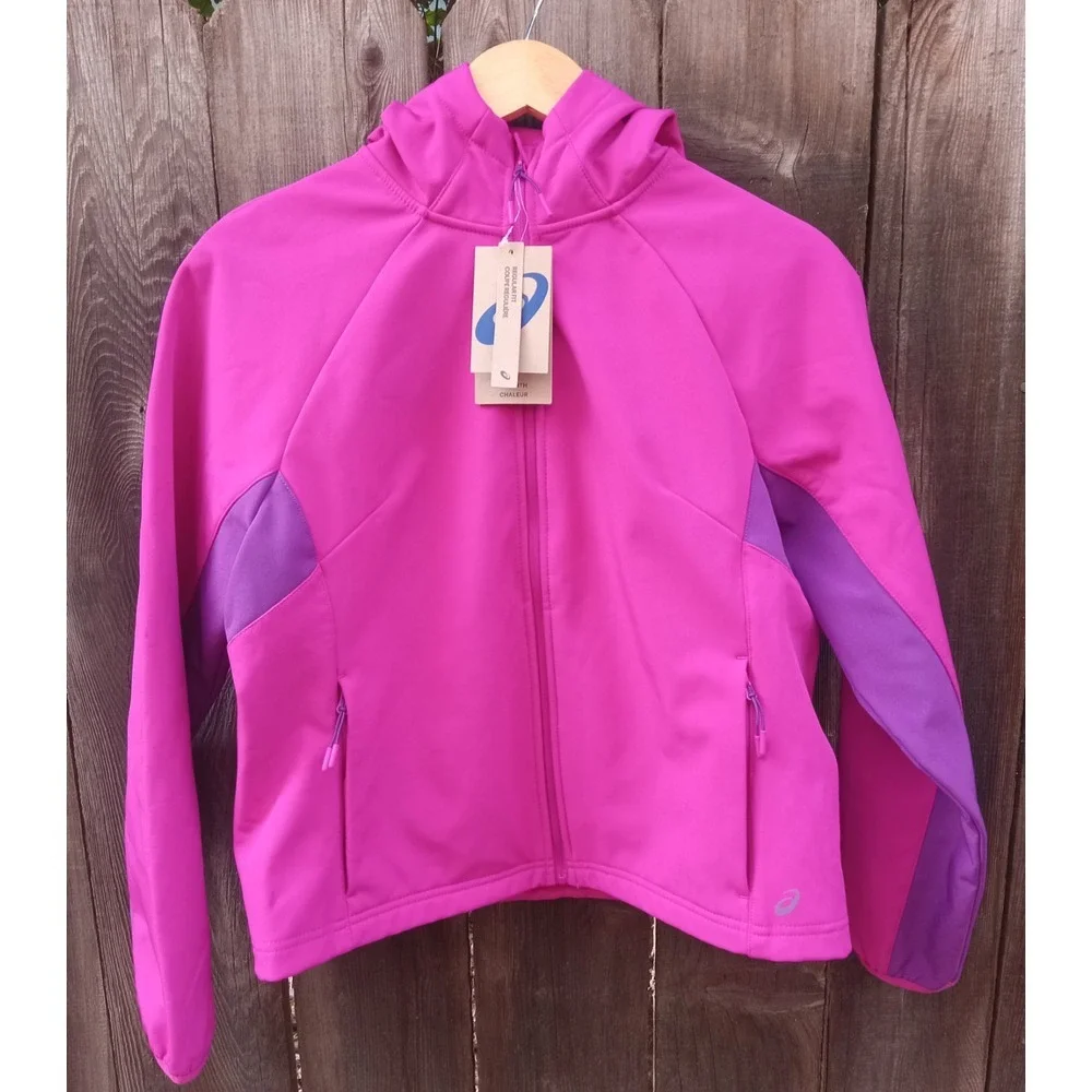 New Asics Woven Hooded Softshell Jacket Regular Fit Pink Womens Size M‎